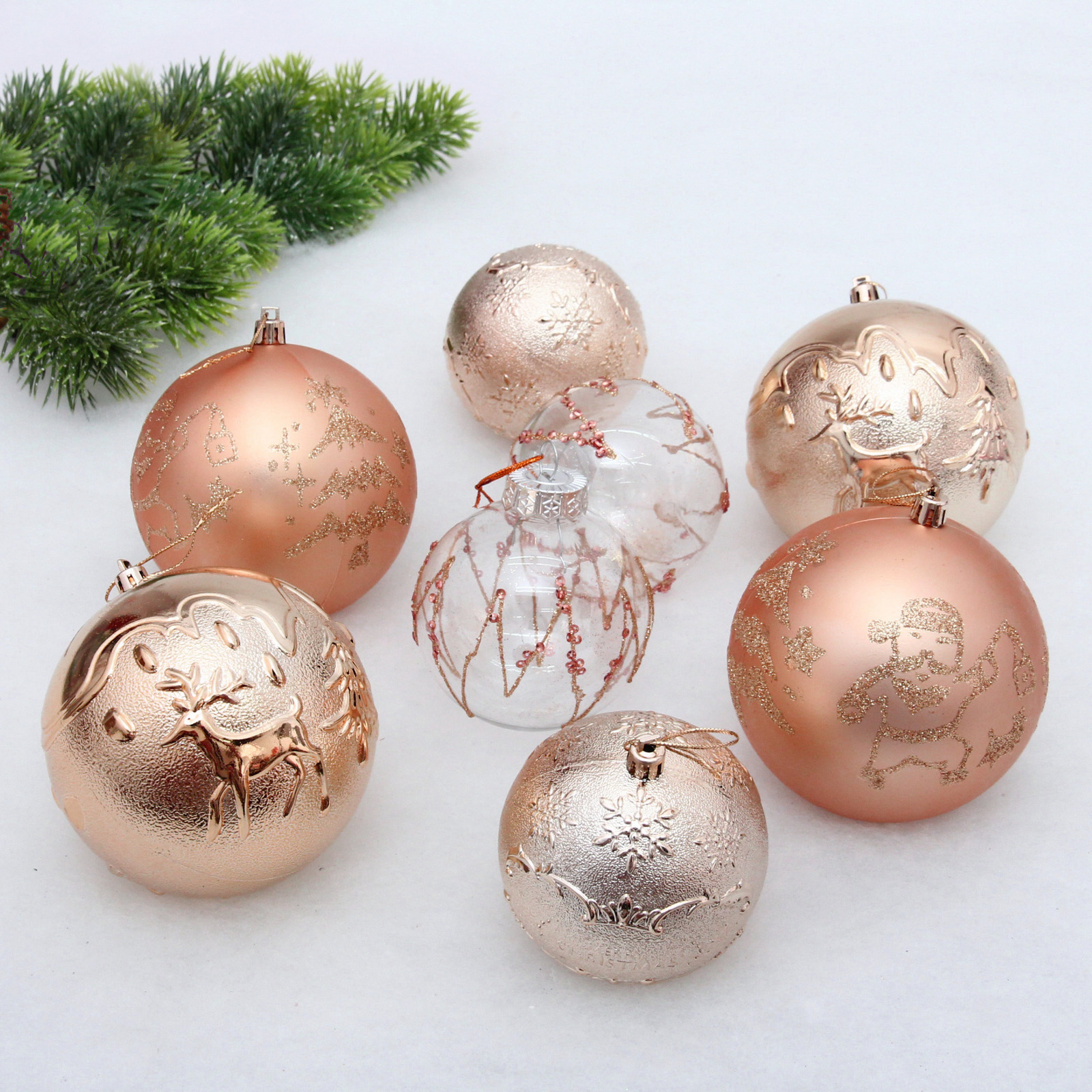 Набор шаров "Wonderful highlights" 8 см + 10 см (24 предмета), Шампань