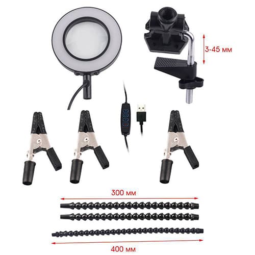 Держатель плат "Третья рука" с лупой Помощник PM-INP40 (LED, USB)