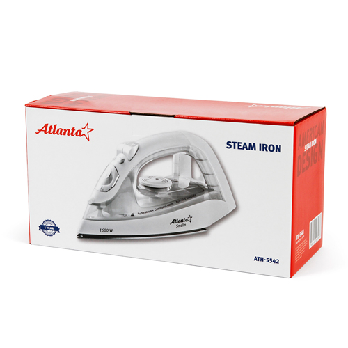 Утюг с пароувлажнением Atlanta 1600 Вт, подошва тефлоновая, резервуар 150 мл, белый