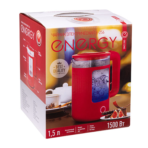 Чайник ENERGY E-256 (1.5л) стекло, красный