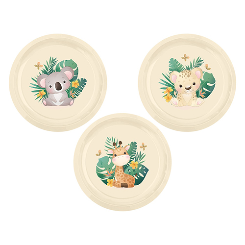 Набор посуды для детей Homver 221153125/01, с декором "Джунгли" тарелка 215 мм, миска 130 мм, кружка 280 мл, светло- бежевый