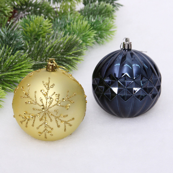 Новогодние шары "Волшебный бал" 8 см (набор 6 шт), Сапфир/Золото