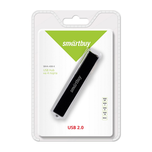 USB 2.0 Хаб Smartbuy 408, 4 порта, черный (SBHA-408-K)