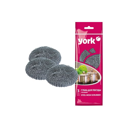 Губка для посуды металл 3шт YORK (1/80)