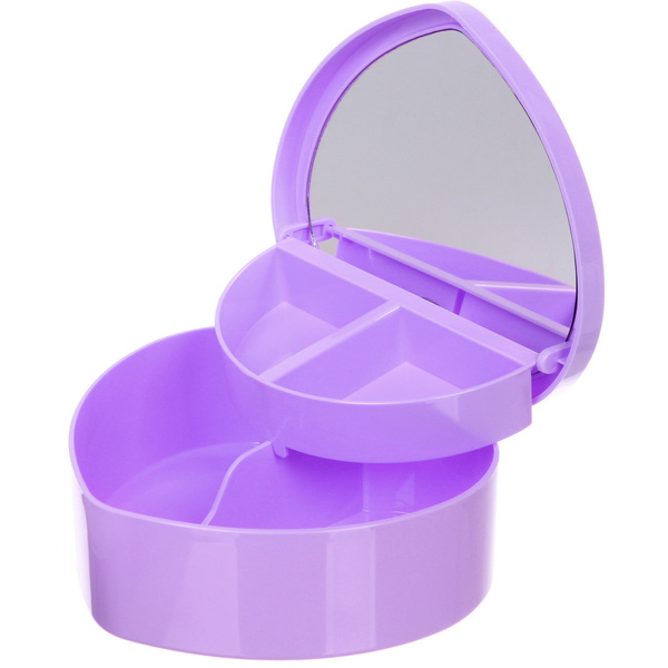 Шкатулка пластиковая с зеркалом "KiKi HAUS", сердце, цвет сиреневый, 13.5*11.5*5.5см (в коробке)