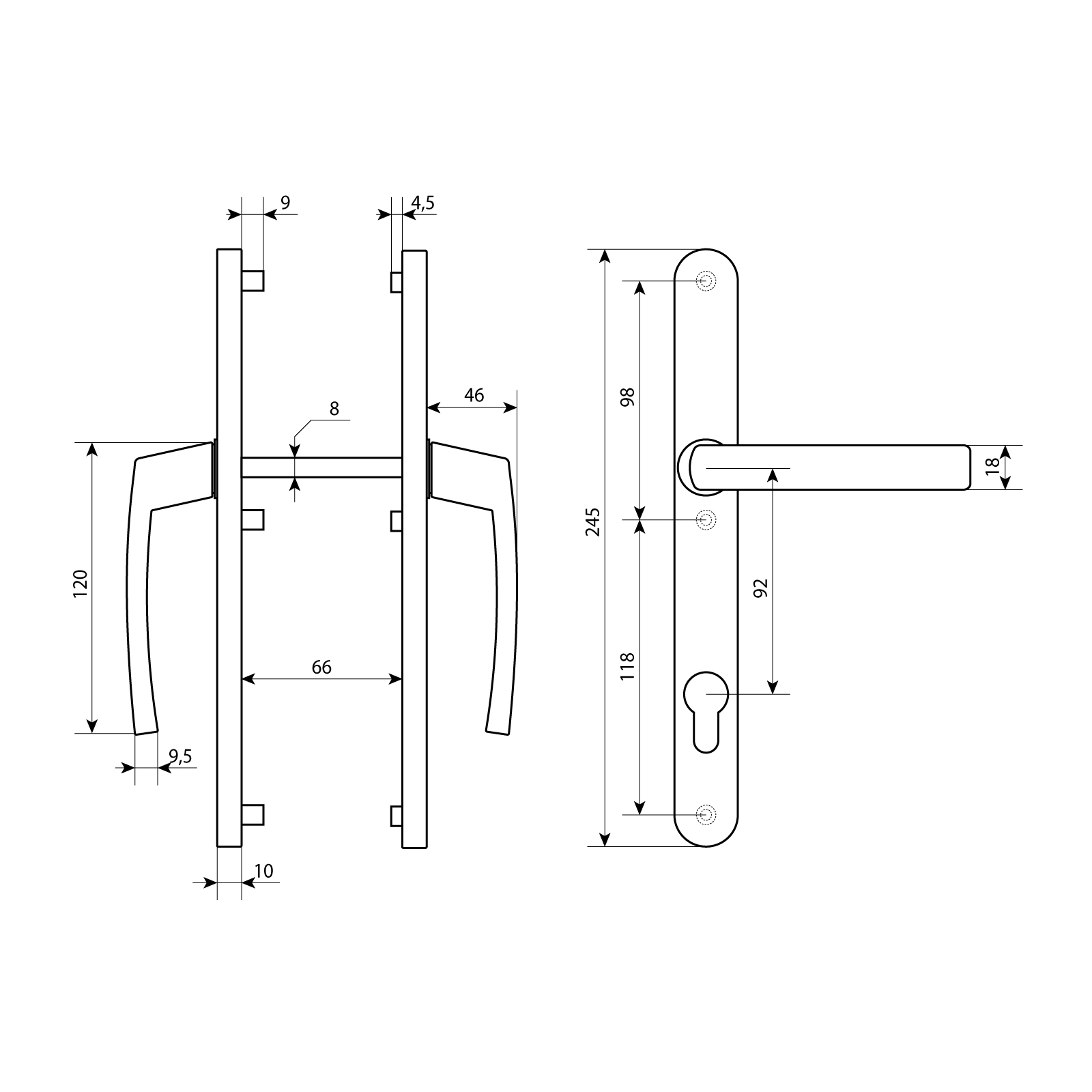 ЛДМ SDH 92.26.01 RAL 9016 бел. с пруж. м/о 92 для узкопроф.Комплект руч. (30)