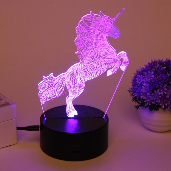 Светильник ночник "3D-Волшебный Единорог" на пластиковой подставке, с включателем USB