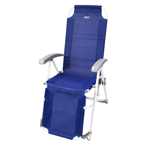 Кресло-шезлонг с подножкой складное (матрасик + подушка) HHK7, синий (сетка)