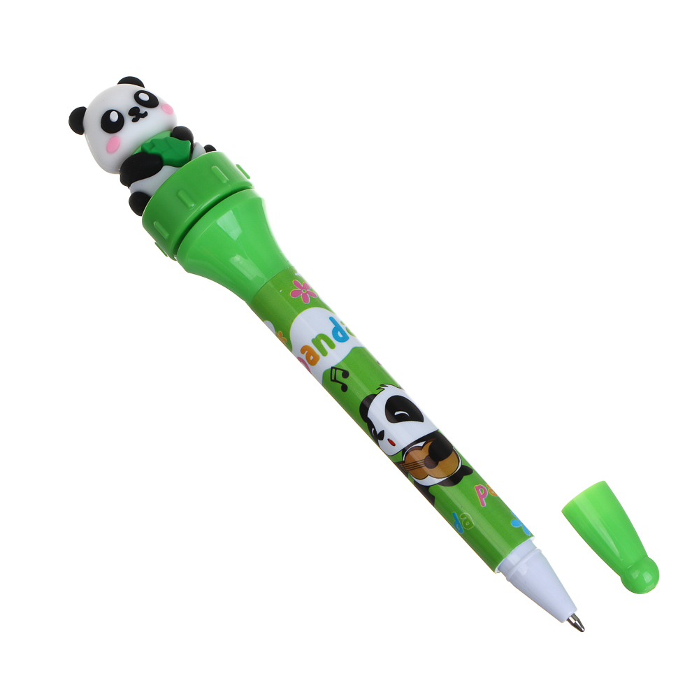 Ручка шариковая синяя, вертушка "Панда", 3 дизайна