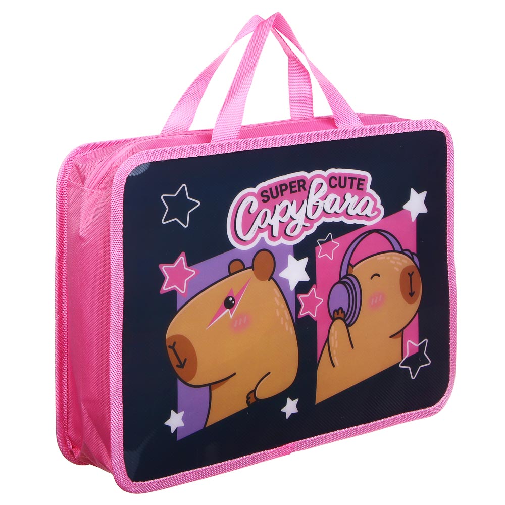 Папка для тетрадей А4, 33,5x26х10см, "Панда/Капибара/Рейсинг Тим/Футбол", на молнии, ручки, пластик