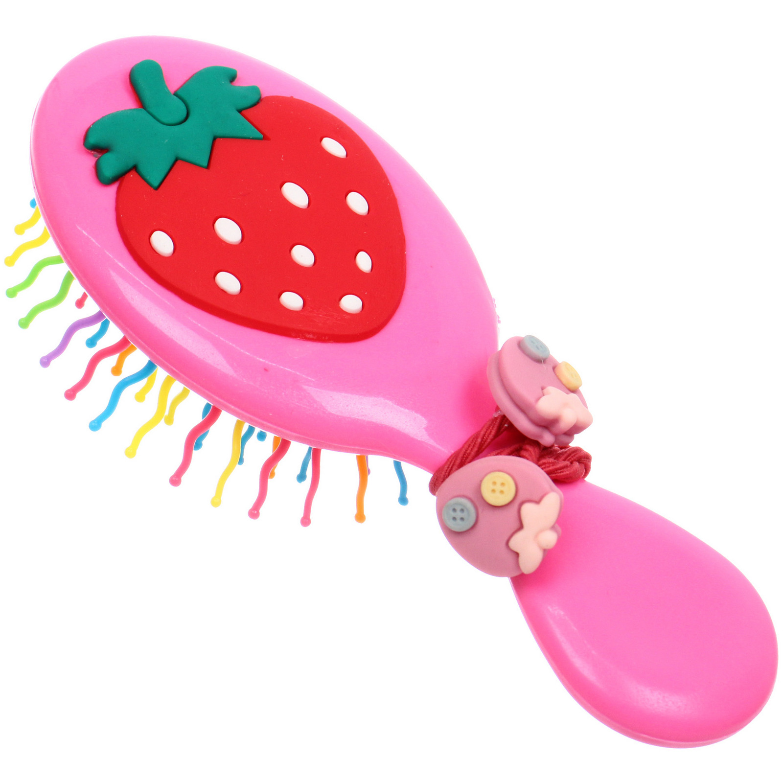 Расческа массажная детская и 2 резинки "МИЛА", клубника, цвет розовый, 14*5,5см (пакет с подвесом)