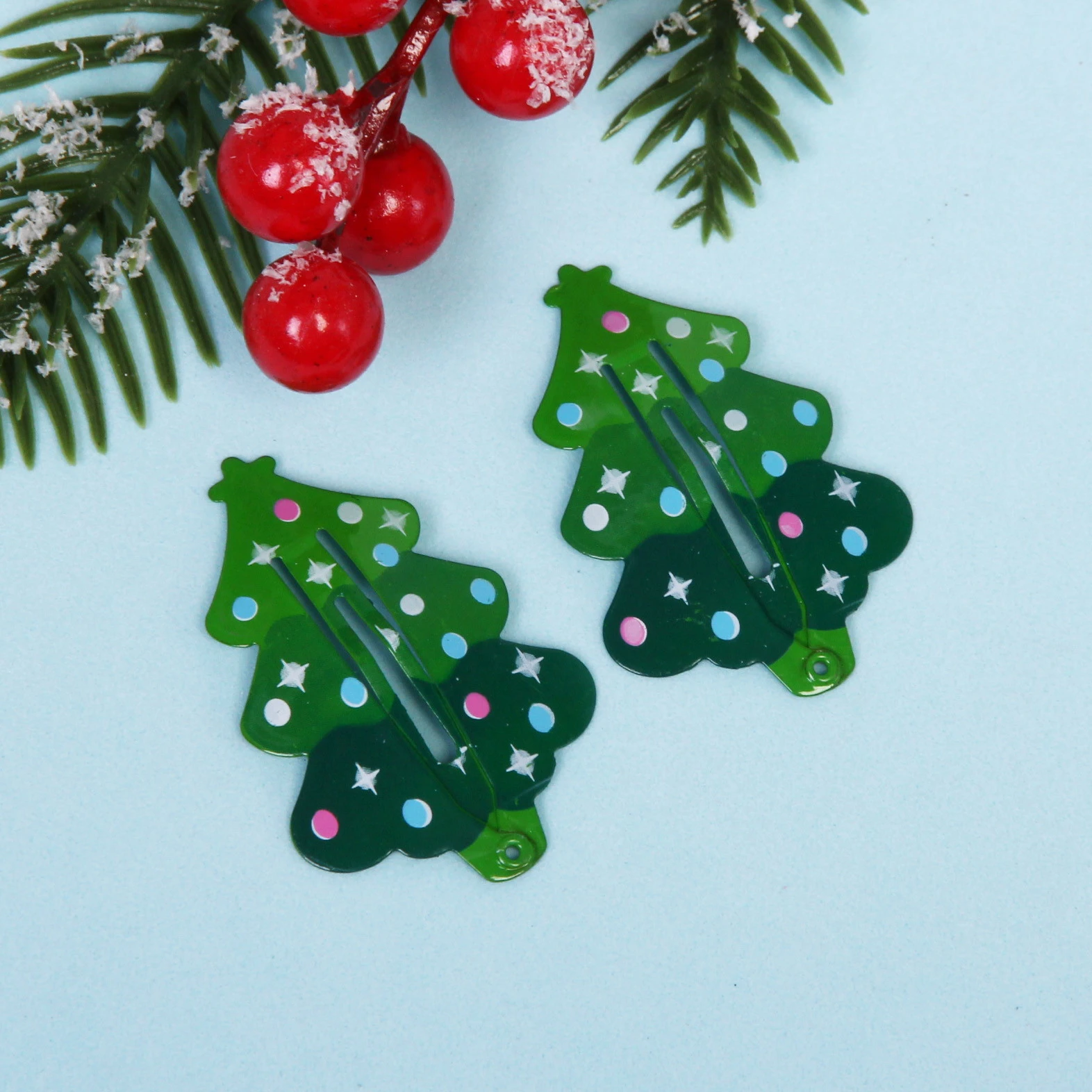 Зажимы для волос 2шт "Новогодняя сказка - Ёлочки", 5*2см