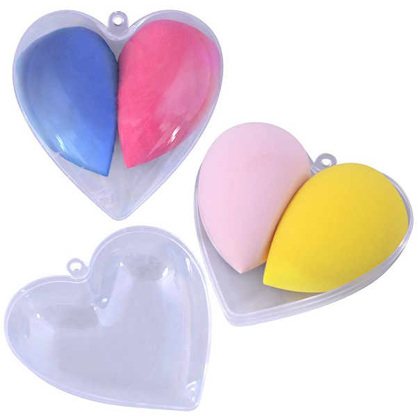 Набор из 2-х спонжей для макияжа в контейнере "Сердце". Размер спонж 4х6 см. 2диз 