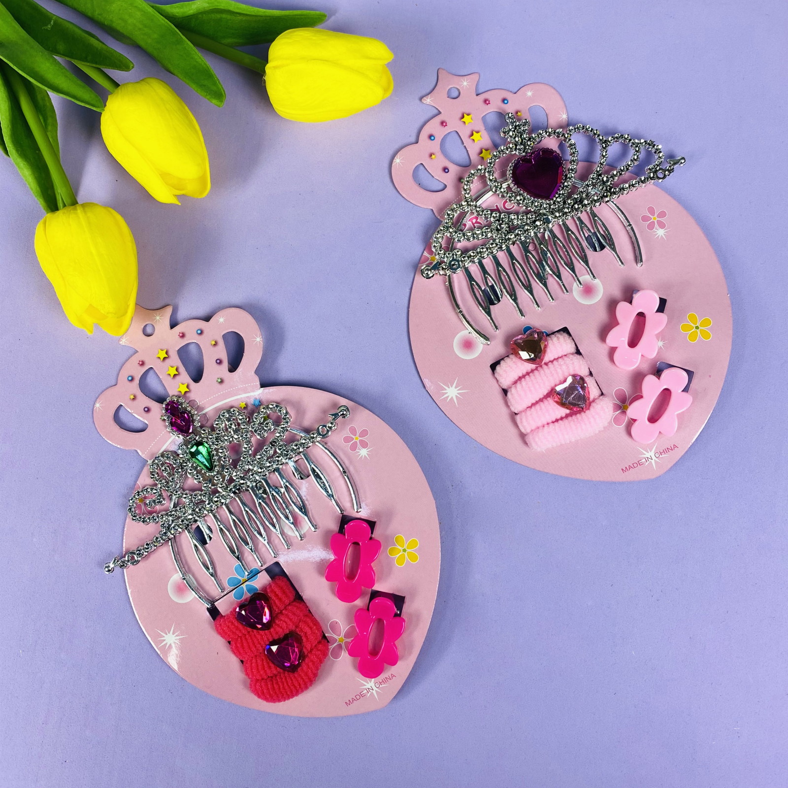 Набор аксессуаров для волос детский "New year's fashion- Принцесса", микс 3 цвета (диадема, 4 резинки, 2 заколки), 12*17 см