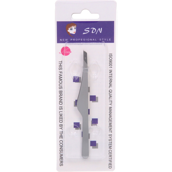 Пинцет для бровей из нержавеющей стали на блистере "Bon Kapriz", скошеный, цвет металл, 9,5см