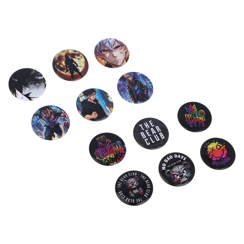 Набор значков, 6 штук, "Самурай/Смайл", D=3,5 см, металл