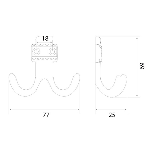 Крючок мебельный Trodos "ZY-209В" 2-рожковый, сплав ЦАМ, хром матовый