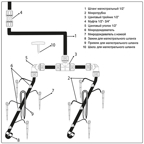 Капельный полив набор на 40 раст. Жук, для кустарников и деревьев, 1/2