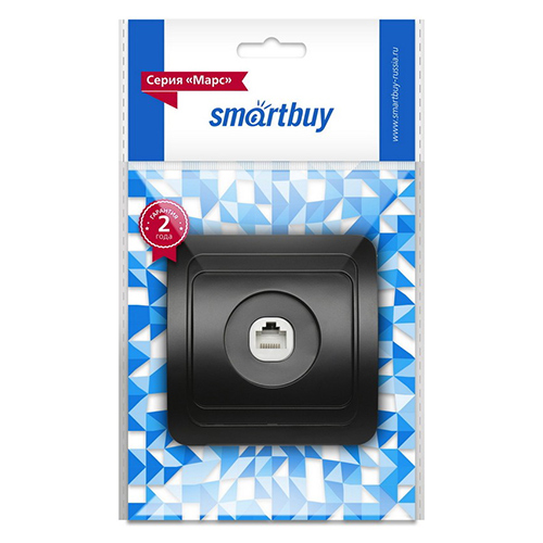 Розетка компьютерная RJ-45 1-местная черная "Марс" (SBE-02b-S1-RJ)
