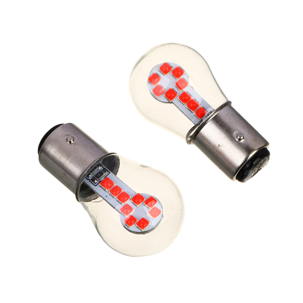 NG Лампа светодиодная T15, (18 SMD-3030,BAY15d), 12 В, красный, 2 шт, блистер