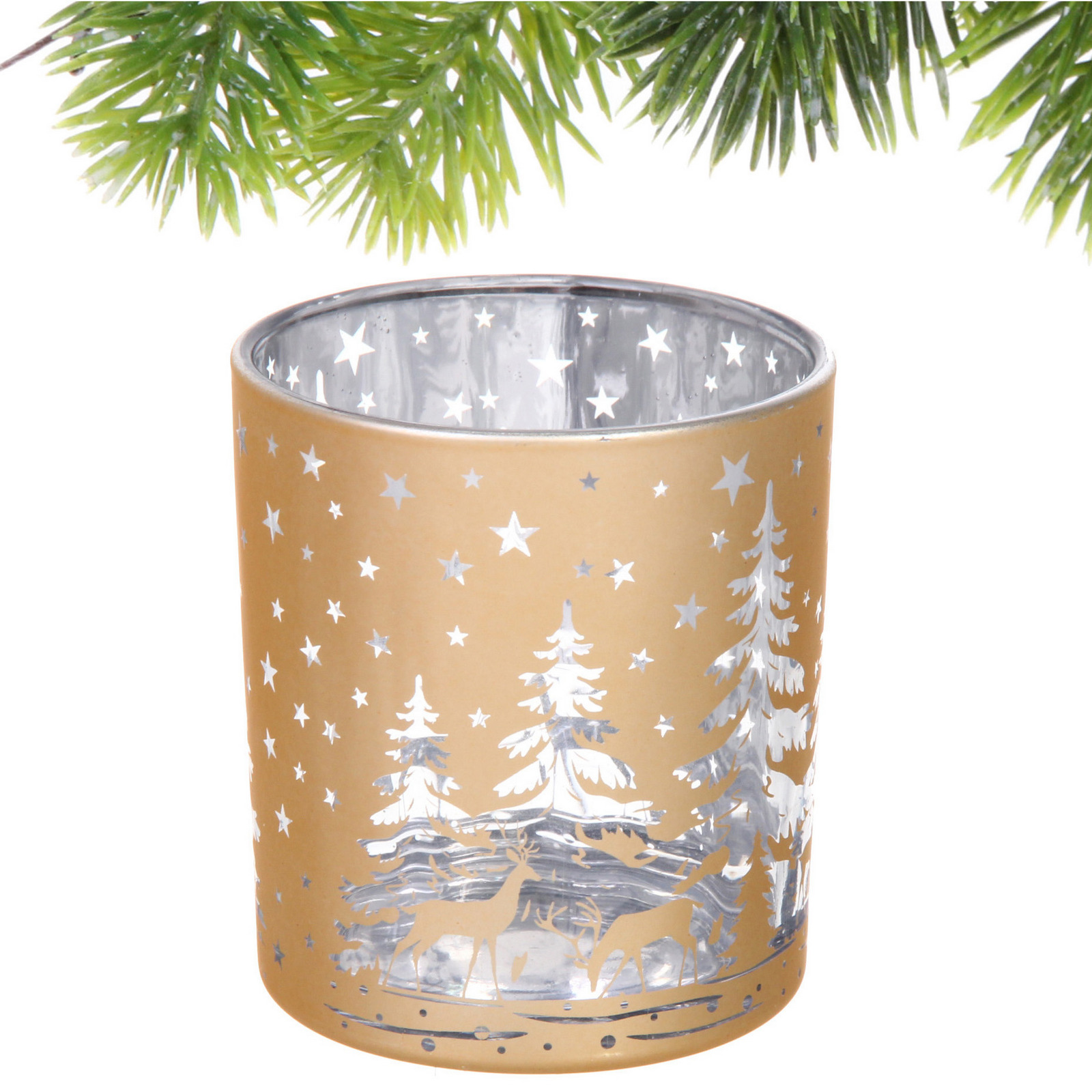 Подсвечник "Снежный лес" 7*7,8 см, Золото