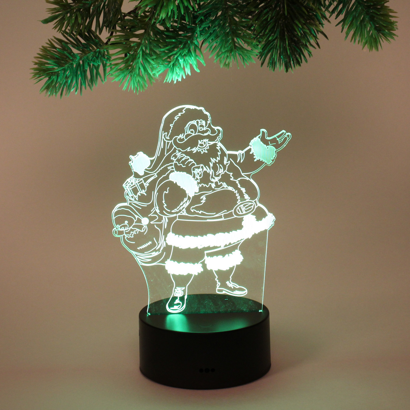 Светильник ночник "3D-Дедушка Мороз" на пластиковой подставке, с включателем USB