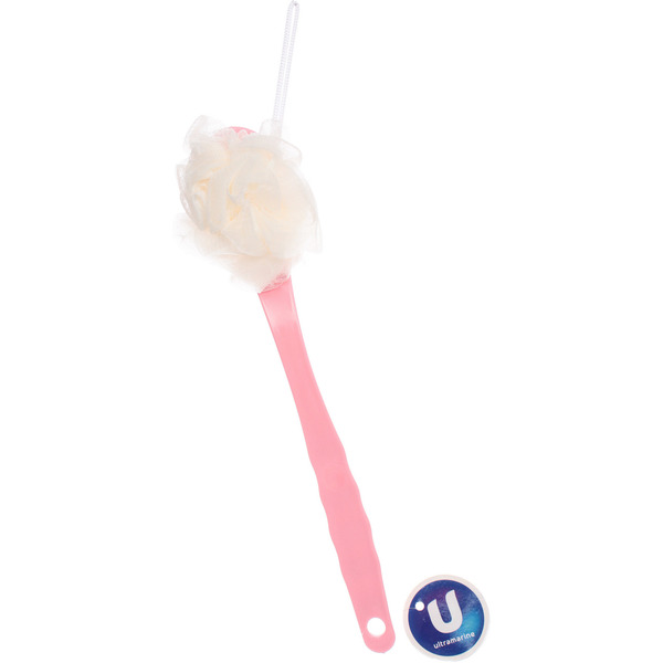 Мочалка массажная "PREMIUM - FARGO", на пластиковой ручке, цвет розовый, 35*10см (лейбл Ультрамарин)