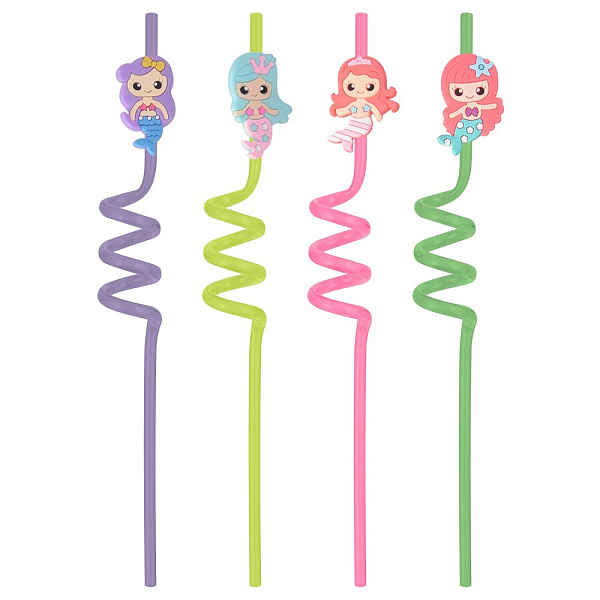 Трубочки* для коктейля "Веселые русалочки". Набор 4 шт. Длина 27 см.