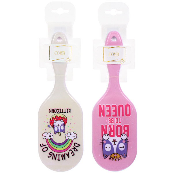 Расческа массажная овальная "КОТИКИ", микс 4 дизайна, 23*7,5см (PVC подвес)