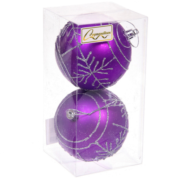 Новогодние шары "Сияние" 8 см (набор 2 шт), Фиолетовый