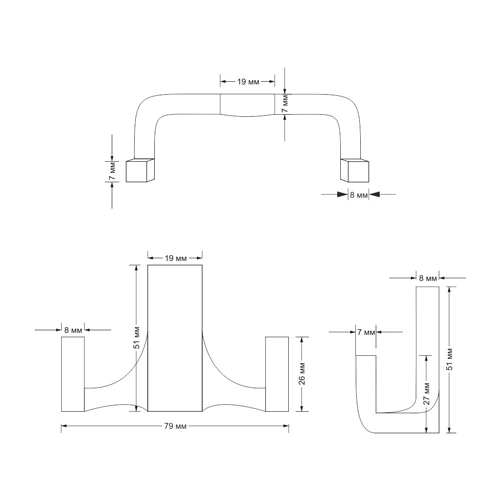 Крючок мебельный Trodos " ZY-146B" 2-рожковый, сатиновое золото, матовый