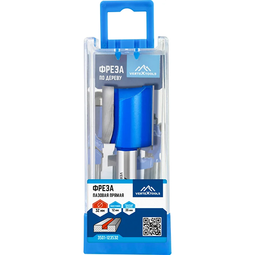 Фреза пазовая прямая с двойным лезвием хвостовик - 12 мм, d-32 мм, h-35 мм, l-67 мм vertextools 3501-123532