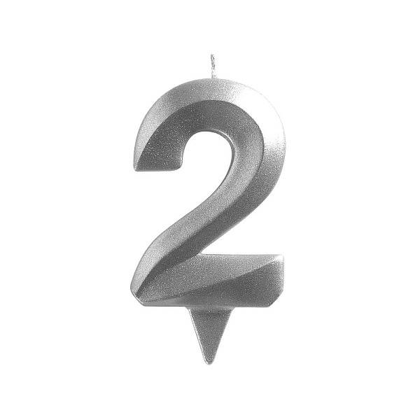 Свеча для торта "Грань" цифра 2 (хром), 8,7х4,3х1,2 см. 
