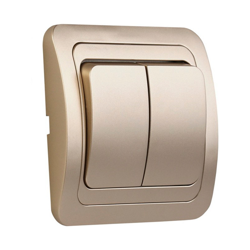 Выключатель 2-клавишный 10А шампань "Марс" (SBE-02c-10-SW2-0-c)