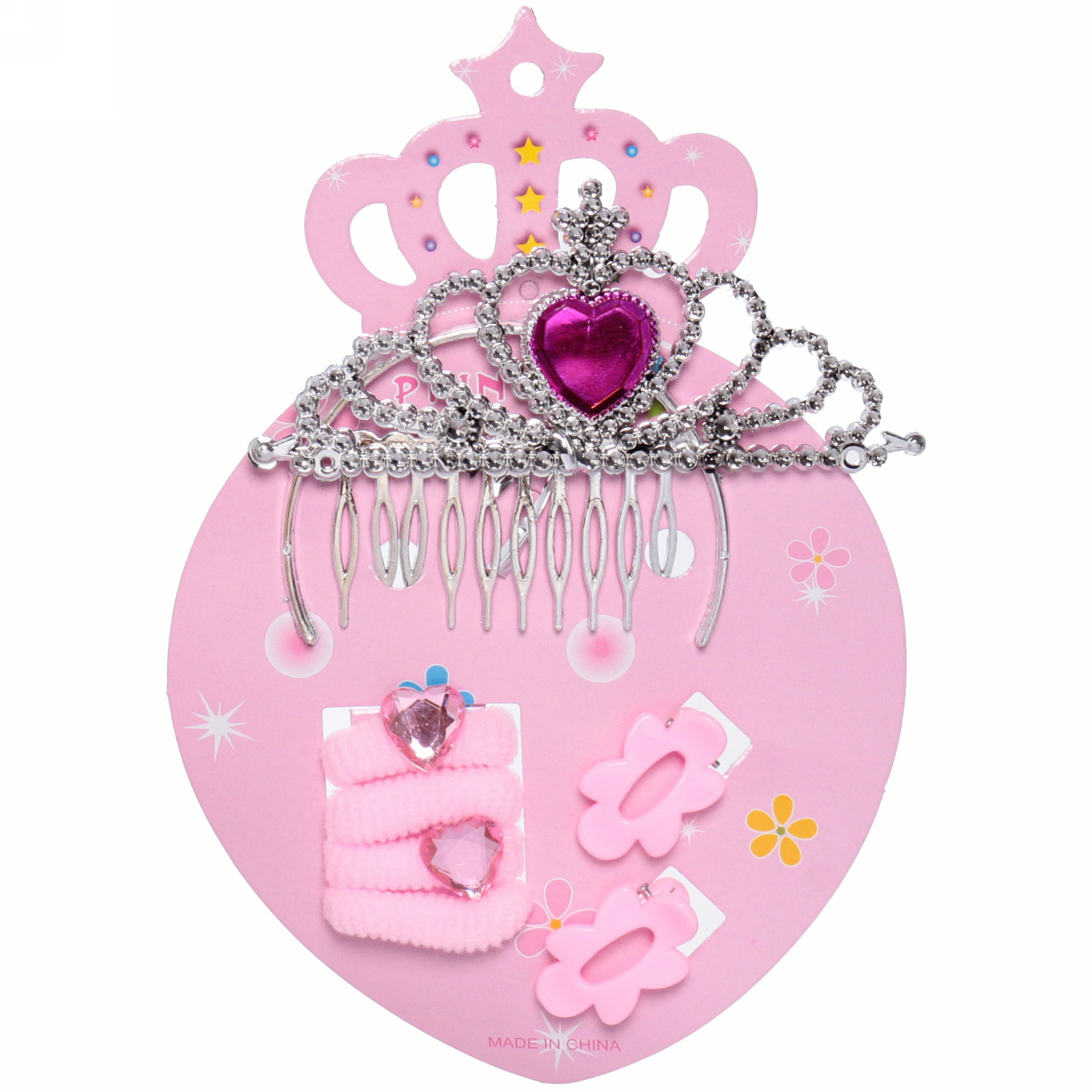 Набор аксессуаров для волос детский "New year's fashion- Принцесса", микс 3 цвета (диадема, 4 резинки, 2 заколки), 12*17 см