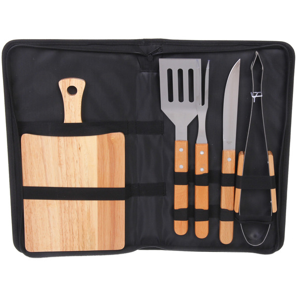 Набор для гриля и барбекю из 5 предметов в футляре BBQ-296: щипцы,вилка, лопатка,нож,доска