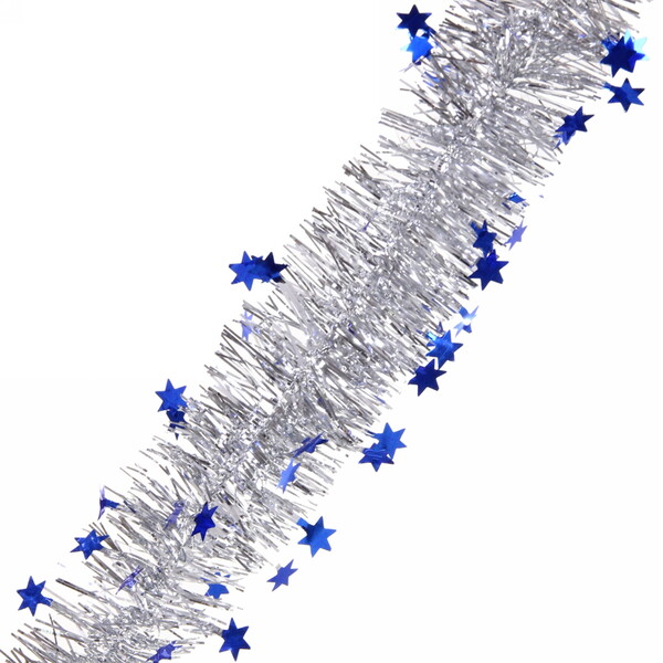 Мишура 2м 6см "Звездочки", Серебро/синий