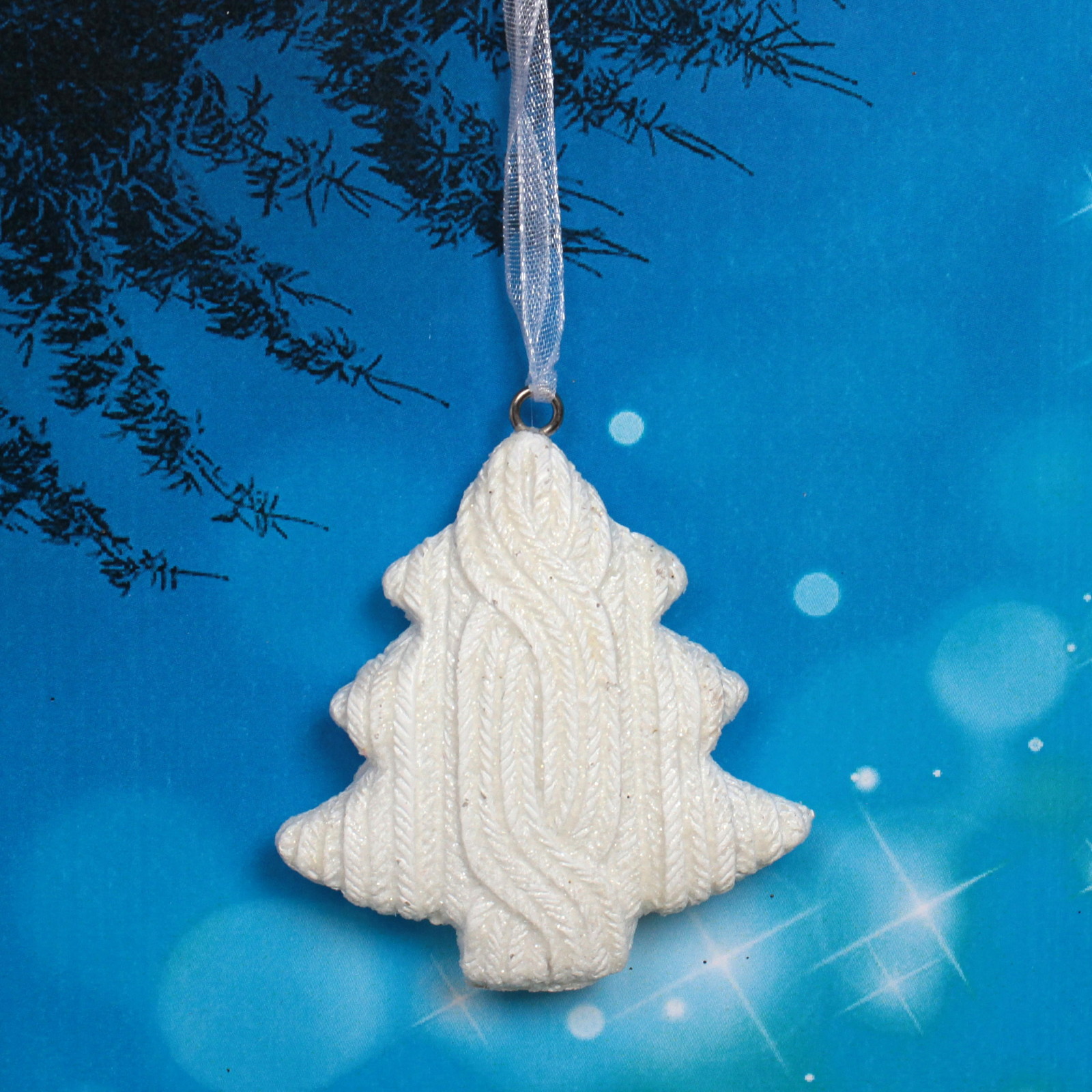 Украшение новогоднее подвесное "Вязаная ёлочка" 5,5 см,белый