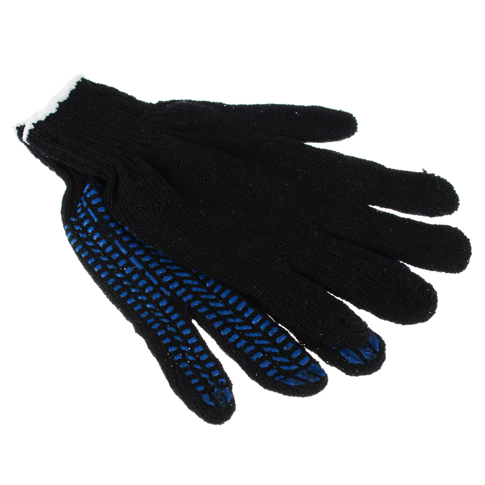 Перчатки вязаные ЛЮКС х/б с ПВХ напылением "Протектор" 5 нитей, черные, Х-нить, 64 гр