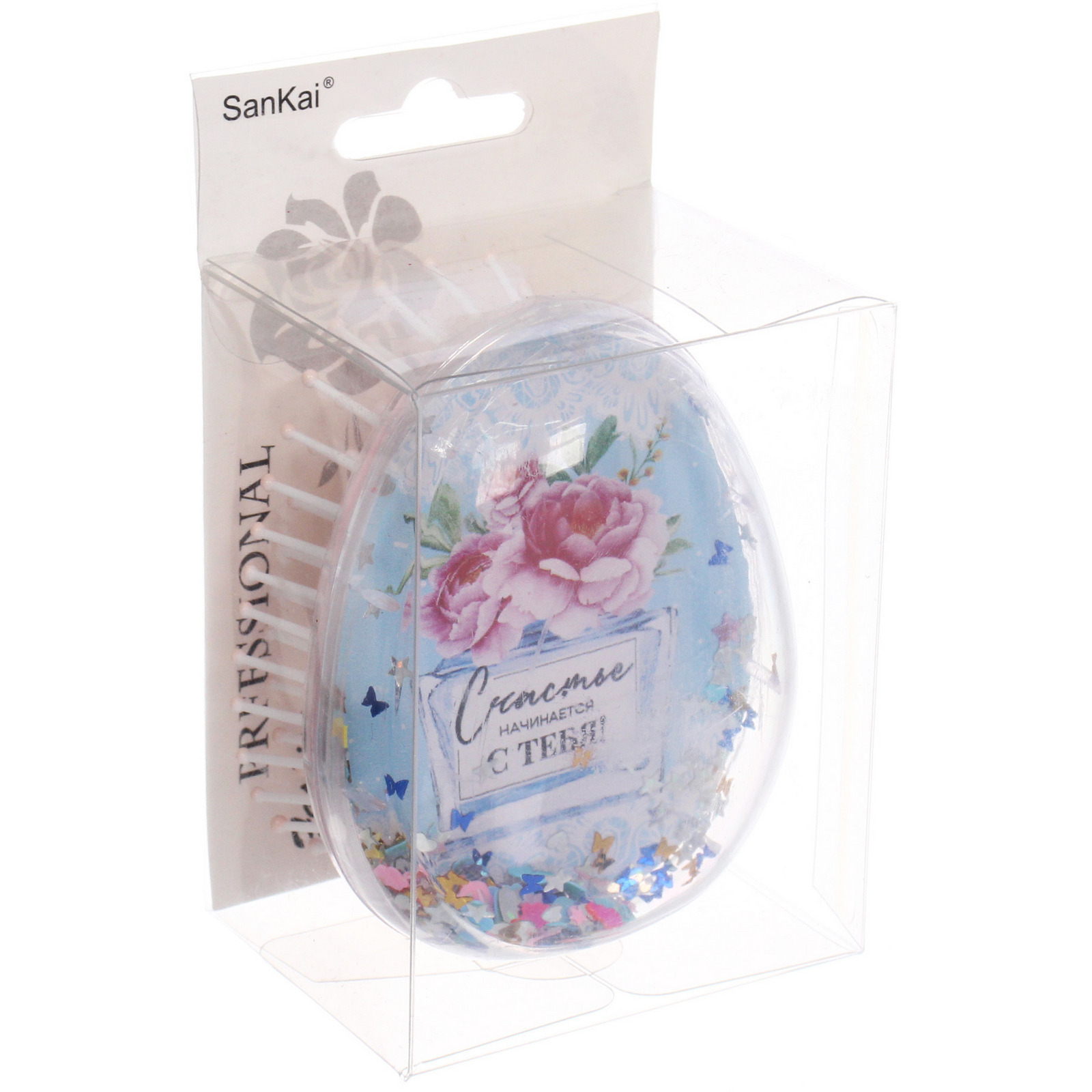 Расческа массажная  "ТРАТТИ БУМ", Счастье начинается с тебя!, 6*9 см (коробка PVC / разработка РЦ Восток)