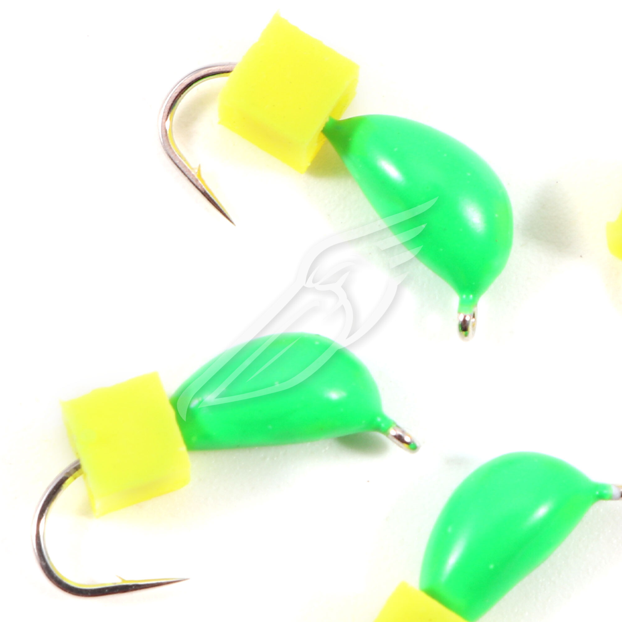 Мормышка безнасад. ЯМАН "Банан" зеленый, d-3,5 мм, вес 0,7 г, ядреный кубик желтый (уп. 5 шт.)