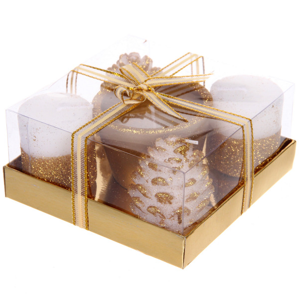 Свечи новогодние "Зимняя сказка" 11.5*11.5*5см (набор 5шт), Золото