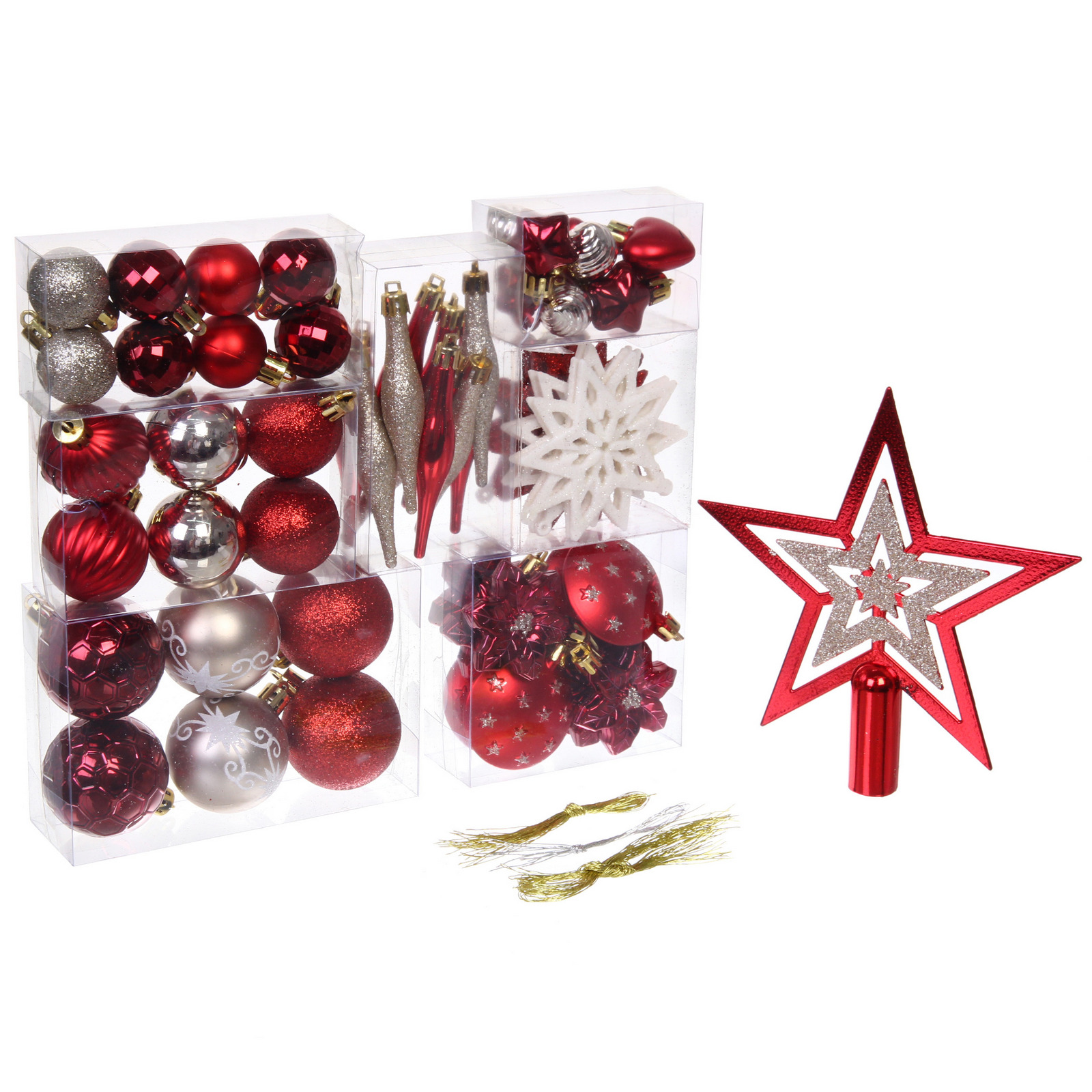 Набор ёлочных украшений "Сказочная зима" 45 предметов, Красный/Шампань
