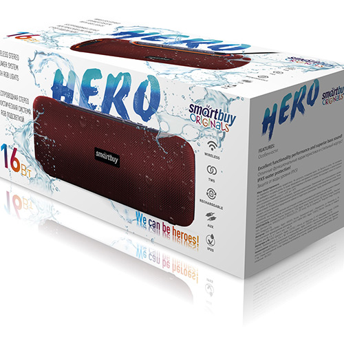 Колонка портативная Smartbuy HERO, 16Вт, Bluetooth, FM, USB SBS-5290/12, красная
