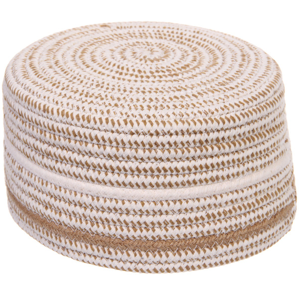 Корзинка вязаная интерьерная "ВАЛЬТА", цвет беж/белый, 21*11см, (лейбл селфи)