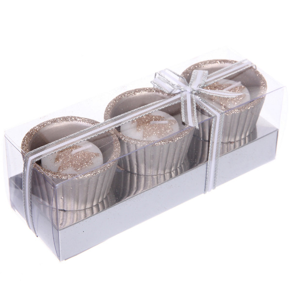 Свечи новогодние "Ёлочка в подсвечнике" 17*6*6см  (набор 3шт), Шампань