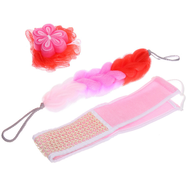 Набор банный в подарочной коробке "PREZENT", розовый/красный (три мочалки), 24*7*19*6см