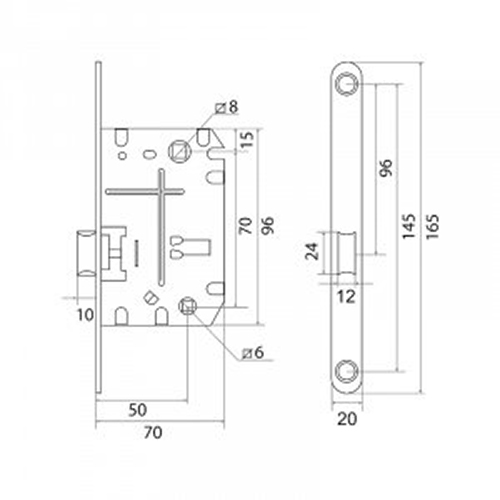 Защелка врезная Trodos PE70 с фиксацией под поворотную ручку с овальной планкой, металл, бронза