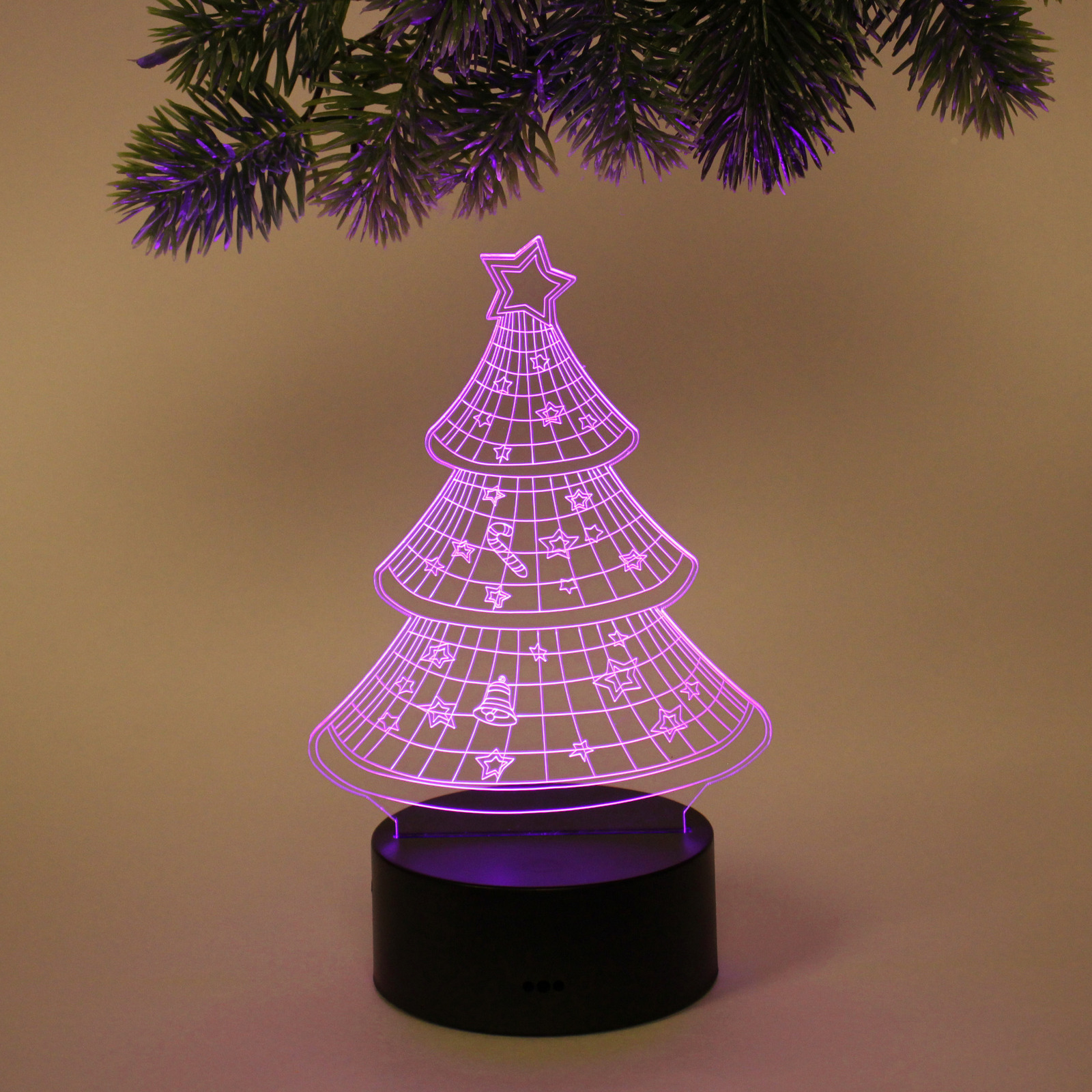 Светильник ночник "3D-Ёлочка" на пластиковой подставке, с включателем USB