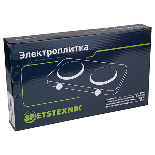 Плитка электрическая двухконфорочная 230 В, 2000 Вт., белый, 1/12